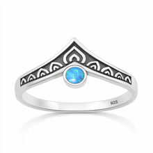 Load image into Gallery viewer, Sterling Silver Oxidized And Polished V Shaped Blue Lab Opal Ring