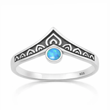 Sterling Silver Oxidized And Polished V Shaped Blue Lab Opal Ring