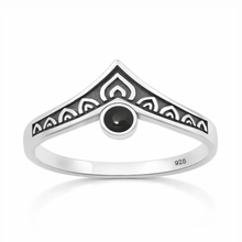 Load image into Gallery viewer, Sterling Silver Oxidized And Polished V Shaped Black Onyx Stone Ring