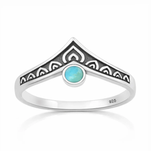 Load image into Gallery viewer, Sterling Silver Oxidized And Polished V Shaped Turquoise Stone Ring