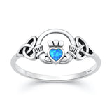 Sterling Silver Oxidized And Polished Claddagh Blue Lab Opal Ring