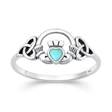 Sterling Silver Oxidized And Polished Turquoise Stone Claddagh Ring