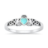 Sterling Silver Oxidized And Polished 6mm Claddagh Turquoise Stone Ring