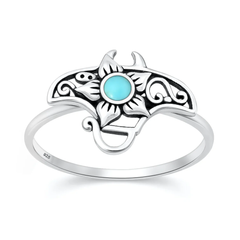 Sterling Silver Oxidized And Polished Turtle Turquoise Stone Ring
