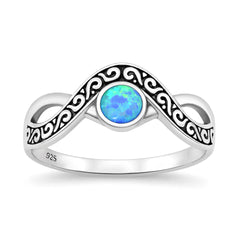 Sterling Silver Oxidized And Polished Tribal Wave Blue Lab Opal Ring