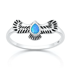Sterling Silver Oxidized And Polished Eagle Blue Lab Opal Ring
