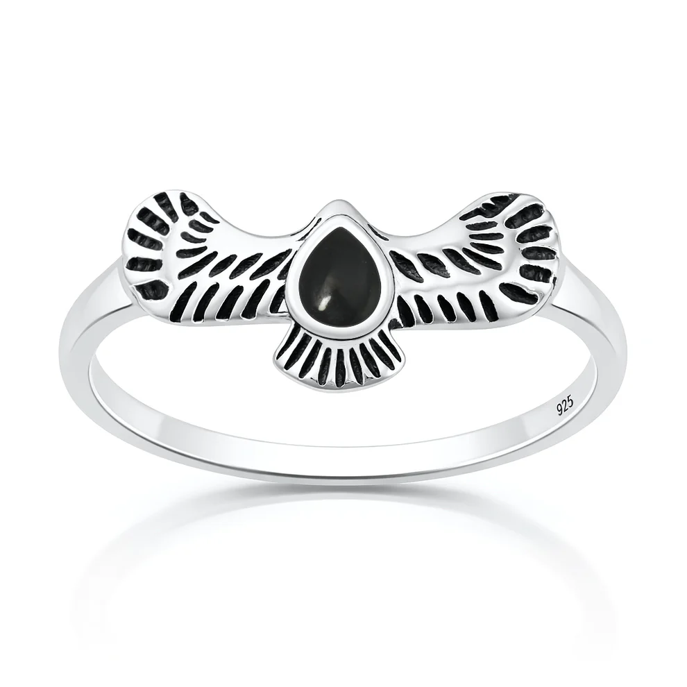 Sterling Silver Oxidized And Polished Cheetah Blue Lab Opal Ring