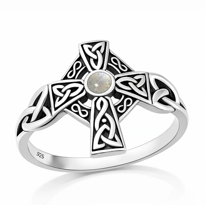 Sterling Silver Oxidized And Polished Boho Crown Larimar Stone Ring