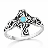 Sterling Silver Oxidized And Polished Manta Ray And Flower Turquoise Stone Ring