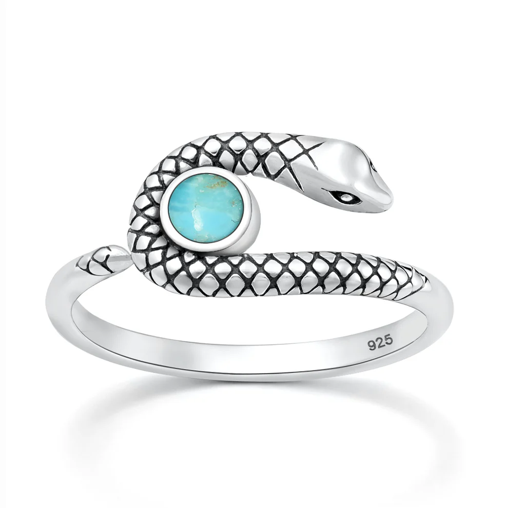 Sterling Silver Oxidized And Polished Snake Turquoise Stone Ring