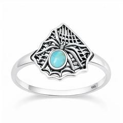 Sterling Silver Oxidized And Polished Spider And Web Turquoise Stone Ring