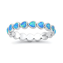 Load image into Gallery viewer, Sterling Silver Oxidized And Polished Hearts Blue Lab Opal Ring