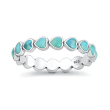 Load image into Gallery viewer, Sterling Silver Oxidized And Polished Hearts Turquoise Ring