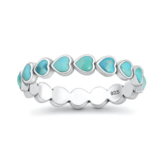 Sterling Silver Oxidized And Polished Hearts Turquoise Ring