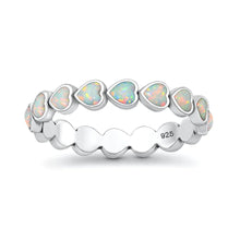 Load image into Gallery viewer, Sterling Silver Oxidized And Polished Hearts White Lab Opal Ring