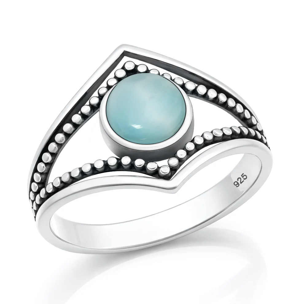 Sterling Silver Oxidized And Polished Larimar Stone Ring