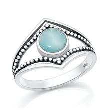 Load image into Gallery viewer, Sterling Silver Oxidized And Polished Bali Design Larimar Stone Ring