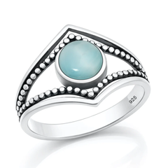 Sterling Silver Oxidized And Polished Larimar Stone Ring