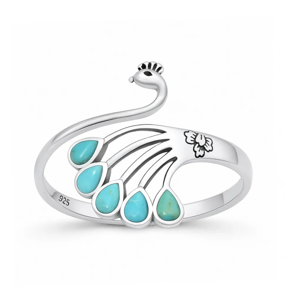 Sterling Silver Oxidized And Polished Peacock Turquoise Ring