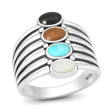 Load image into Gallery viewer, Sterling Silver Oxidized And Polished 21mm Multi Color Stone Ring