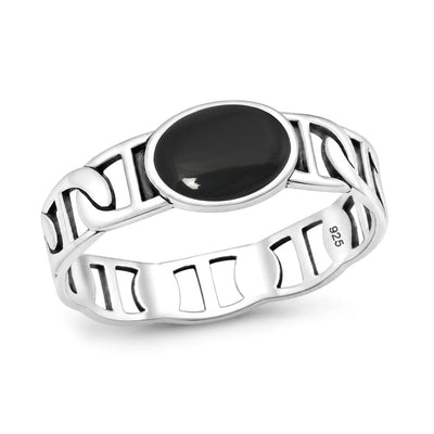 Sterling Silver Oxidized And Polished Mariner Band Black Onyx Ring