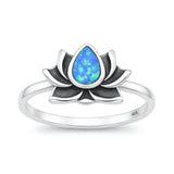 Sterling Silver Oxidized And Polished Blue Lab Opal Lotus Ring