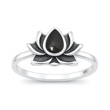 Load image into Gallery viewer, Sterling Silver Oxidized And Polished Black Onyx Lotus Ring