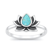 Load image into Gallery viewer, Sterling Silver Oxidized And Polished Turquoise Lotus Ring