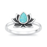 Sterling Silver Oxidized And Polished Turquoise Lotus Ring
