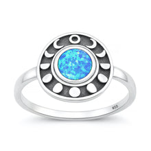 Load image into Gallery viewer, Sterling Silver Oxidized And Polished Moon Phases Blue Lab Opal Ring