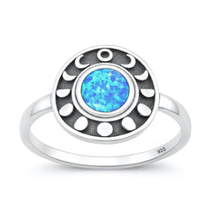Sterling Silver Oxidized And Polished Moon Phases Blue Lab Opal Ring