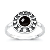 Sterling Silver Oxidized And Polished Moon Phases Black Agate Stone Ring