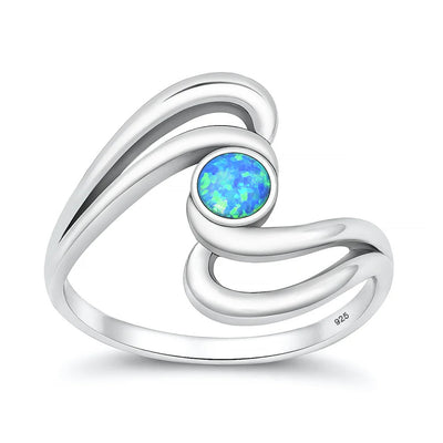 Sterling Silver Oxidized And Polished Blue Lab Opal Swirl Ring