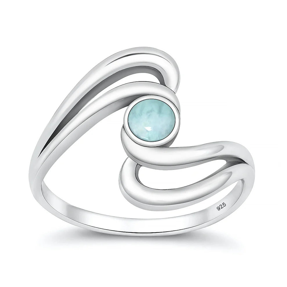 Sterling Silver Oxidized And Polished Larimar Swirl Ring