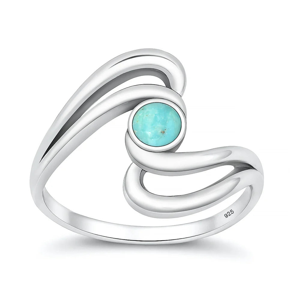 Sterling Silver Oxidized And Polished Turquoise Swirl Ring