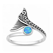 Load image into Gallery viewer, Sterling Silver Oxidized And Polished Whale Tail Blue Lab Opal Ring