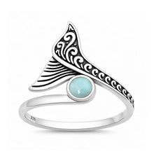 Load image into Gallery viewer, Sterling Silver Oxidized And Polished Whale Tail Larimar Ring