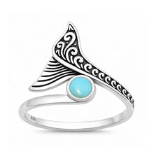 Load image into Gallery viewer, Sterling Silver Oxidized And Polished Whale Tail Turquoise Ring
