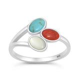 Sterling Silver Oxidized And Polished 12.5mm Multi Color Stone Ring