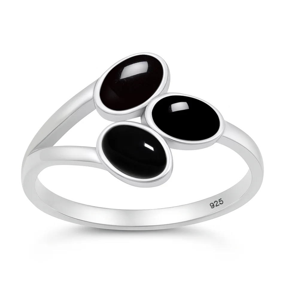 Sterling Silver Oxidized And Polished Ovals Black Onyx Stone Ring