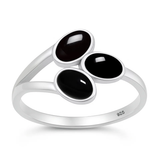 Sterling Silver Oxidized And Polished Ovals Black Onyx Stone Ring