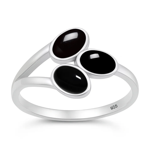 Sterling Silver Oxidized And Polished Ovals Black Onyx Stone Ring