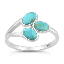 Load image into Gallery viewer, Sterling Silver Oxidized And Polished Ovals Genuine Turquoise Stone Ring