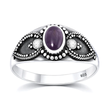Load image into Gallery viewer, Sterling Silver Oxidized And Polished 9mm Oval Amethyst Stone Bali Ring