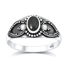 Load image into Gallery viewer, Sterling Silver Oxidized And Polished 9mm Oval Black Onyx Stone Bali Ring