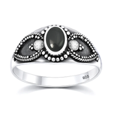 Sterling Silver Oxidized And Polished 9mm Oval Black Onyx Stone Bali Ring