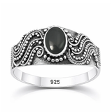 Sterling Silver Oxidized And Polished Black Onyx Stone Bali Ring