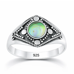 Sterling Silver Oxidized And Polished Abalone Shell Stone Bali Ring