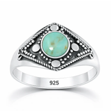 Sterling Silver Oxidized And Polished 12.5mm Round Genuine Turquoise Stone Bali Ring