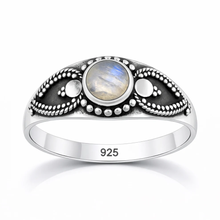 Load image into Gallery viewer, Sterling Silver Oxidized And Polished Moonstone Bali Ring